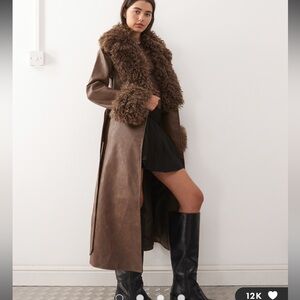Reclaimed Vintage Brown Leather Trench Coat